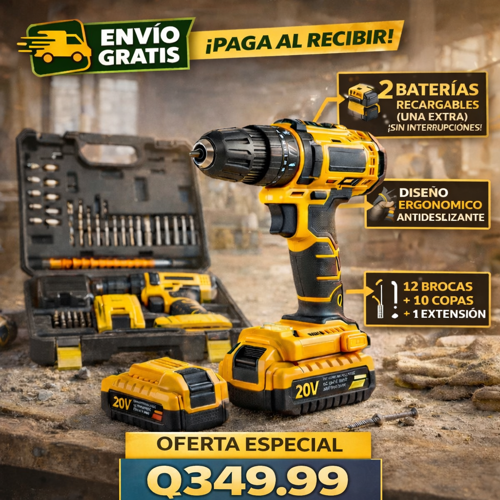 Taladro Inalámbrico Profesional 10 en 1 – Kit Súper Completo con 2 Baterías