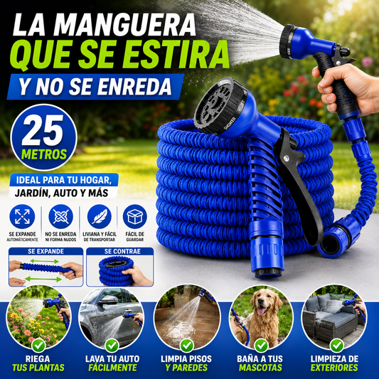 Manguera Expandible de 25 Metros con Pistola Multifunción