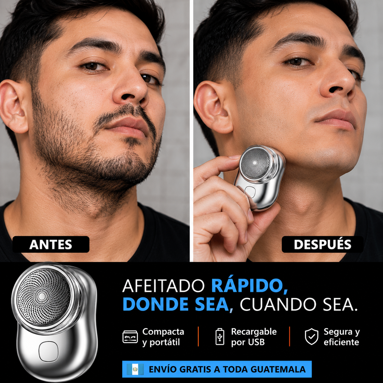 Mini afeitadora recargable portátil - Afeitado rápido, compacto y sin cables