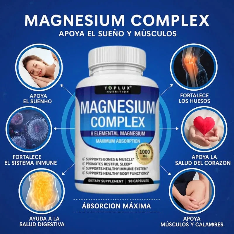 Dormí Mejor y Eliminá el Estrés con Magnesium Complex 1000mg (8 Magnesios)
