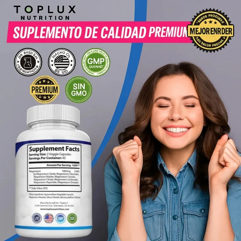 Dormí Mejor y Eliminá el Estrés con Magnesium Complex 1000mg (8 Magnesios)